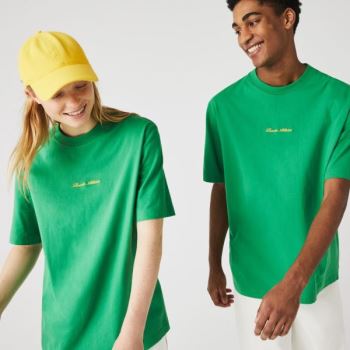 Lacoste LIVE Relaxed Fit Embroidered Cotton T-shirt - Tričko Pánské Zelene | CZ-zFhG9a